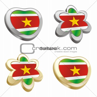 suriname flag in heart and flower shape