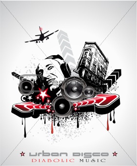 Music Event Background with Crazy DJ Shape for Disco Flyers