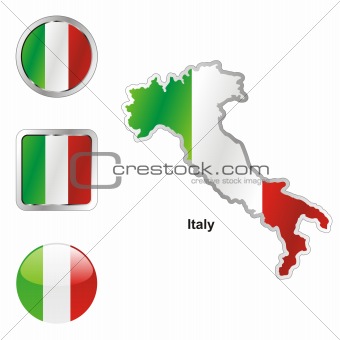 italy in map and web buttons shapes