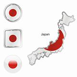 japan in map and web buttons shapes