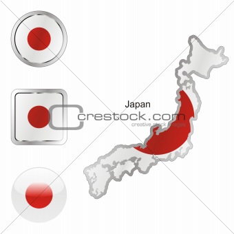 japan in map and web buttons shapes