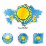 kazakhstan in map and web buttons shapes