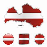 latvia in map and web buttons shapes