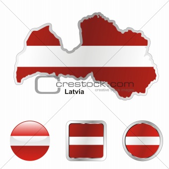 latvia in map and web buttons shapes
