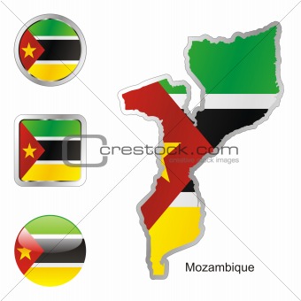 mozambique in map and web buttons shapes