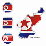 north korea in map and web buttons shapes