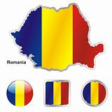 romania in map and web buttons shapes