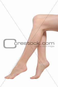 beautiful naked woman legs isolated on white