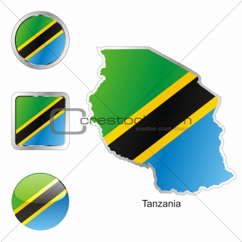 tanzania in map and web buttons shapes