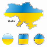 ukraine in map and web buttons shapes