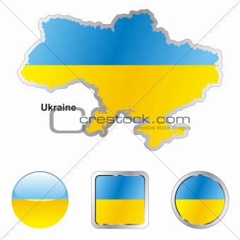 ukraine in map and web buttons shapes