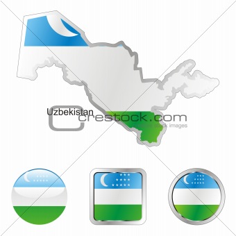 uzbekistan in map and web buttons shapes