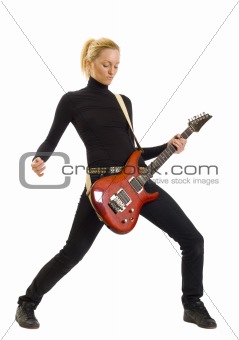 girl with red electric guitar