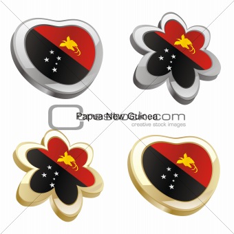 papua new guinea flag in heart and flower shape