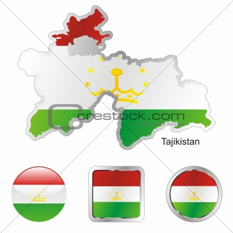 tajikistan in map and internet buttons shape