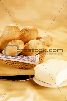 Fresh baguettes with butter
