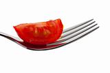 slice of a tomato on a fork