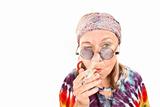 Senior Hippie Lady Smoking