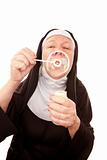 Funny Nun Blowing Bubble