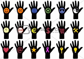 hands with icons, vector