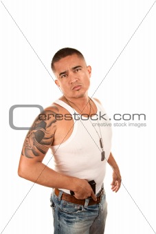 Hispanic Man with Gun