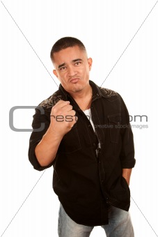 Handsome Latino Man Showing Fist