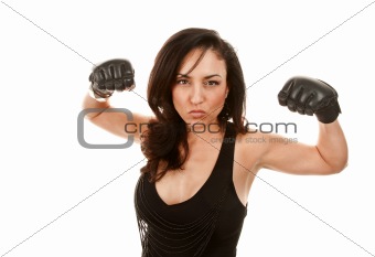 Pretty Latina Woman With Boxing Gloves