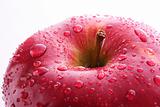 Red apple closeup with waterdrops isolated on white