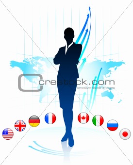Businesswoman Leader on World Map with Flags