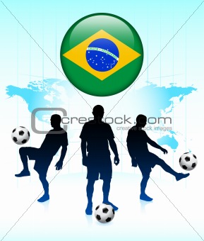 Brazil Flag Icon on Internet Button with Soccer Team