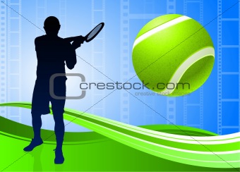 Tennis Player on Abstract Film Reel Background