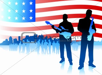 Music band on Patriotic American Flag background