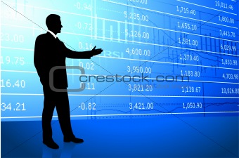 Business man on background with stock market data