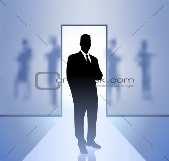 Businessman executive in focus on blurry background