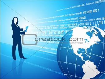 Businesswoman with globe on business background