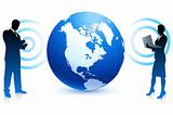 Wireless internet business team background with globe