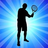 Tennis Player on Abstract Blue Background