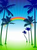 palm trees on green internet background with rainbow