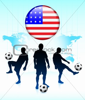 United States Flag Icon on Internet Button with Soccer Team