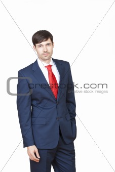 portrait of handsome business executive in suit isolated on white