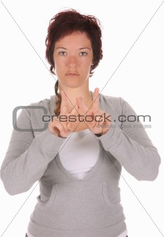 hand demonstrating, "W" in the alphabet of signs 