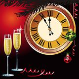 Waiting the New Year with champagne and clock