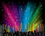  vector illustration with dancers on rainbow background