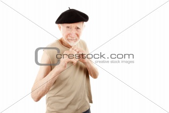 Fighting senior man in beret