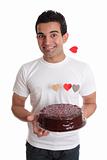 Valentine Fun- Male with chocolate heart cake 