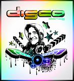 Discoteque Night Background with DJ Shape and Magic Atmosphere