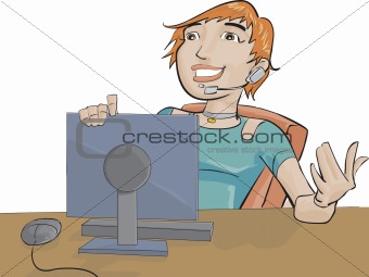 the girl and a computer