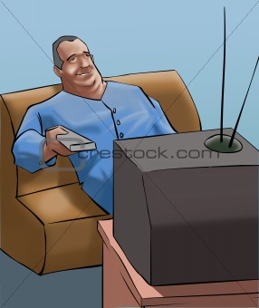 A old man watching tv