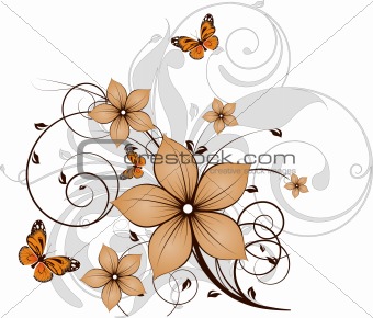 Floral background with btterflies.