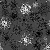 Black and white on grey seamless floral pattern